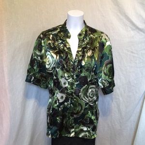 Apt. 9 green floral short-sleeve button-up blouse